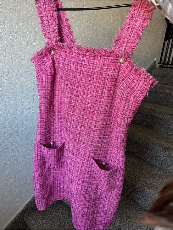 entro Dresses & Skirts - Entro Hot Pink Tweed Fringed Pinafore